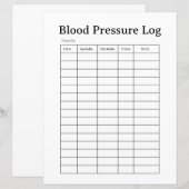 Simple Blood Pressure Log Sheet (Front/Back)