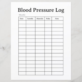 Simple Blood Pressure Log Sheet