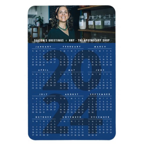 Simple Blue 2024 Calendar Minimalist Holiday Photo Magnet