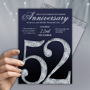 Simple Blue 52nd Wedding Anniversary  Invitation