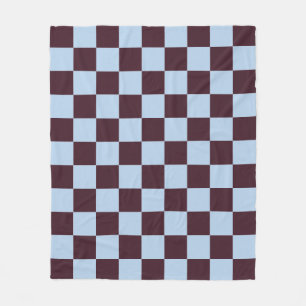 Simple Blue and Burgundy Chic Checkerboard Pattern Fleece Blanket