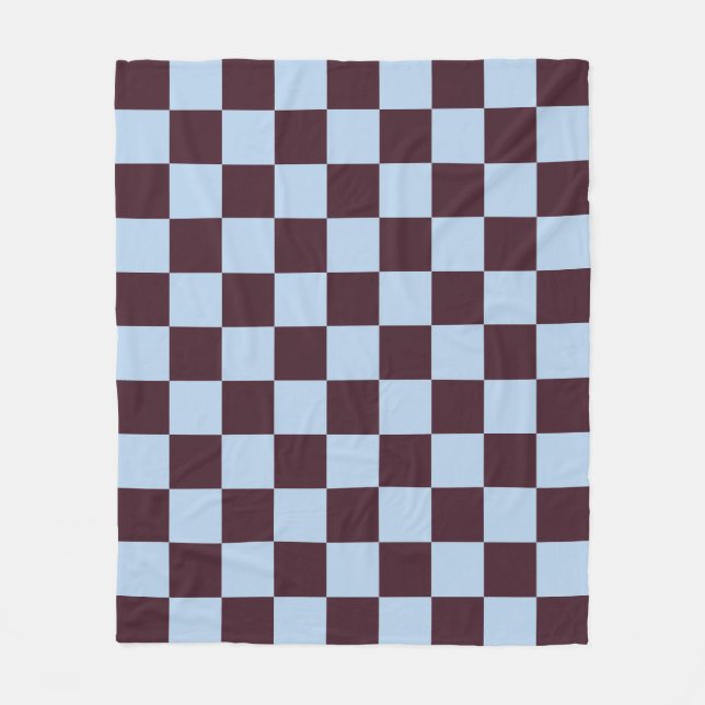 Simple Blue and Burgundy Chic Checkerboard Pattern Fleece Blanket (Front)