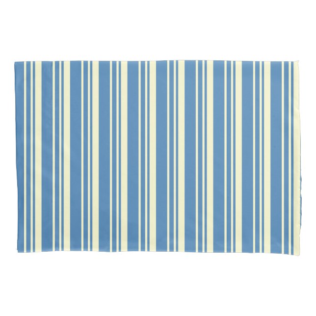 Simple Blue and Cream Vertical Striped Pattern Pillow Case (Front)