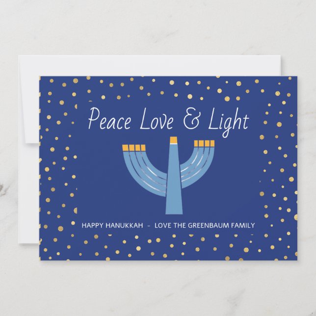 Simple Blue and Gold Foil Hanukkah Card (Front)