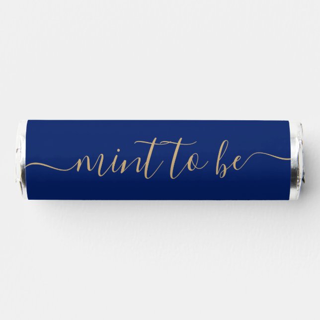 Simple Blue and Gold "Mint to Be" Favor Label (Front)