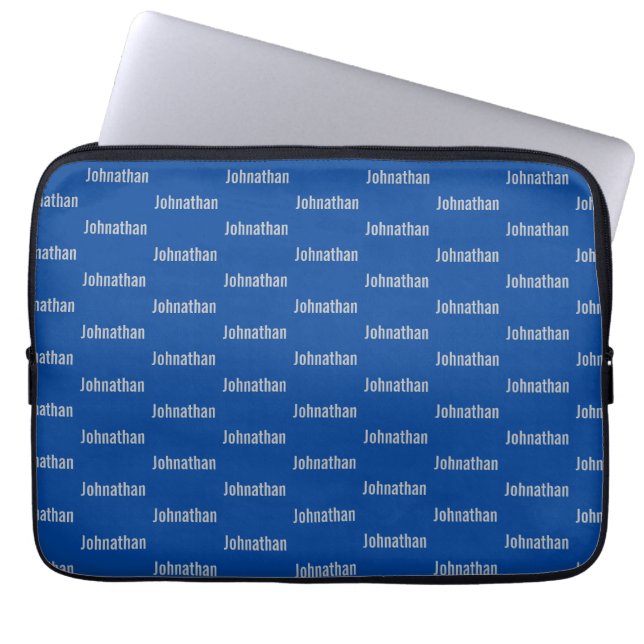 Simple Blue and Gray Name Pattern Laptop Sleeve (Front)