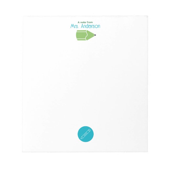 Simple Blue and Green Crayon Kindergarden Teacher Notepad (Front)