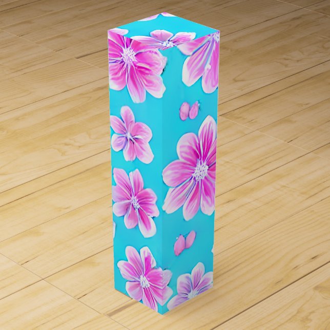 Simple Blue and Pink Flower Pattern  Wine Box (Front)