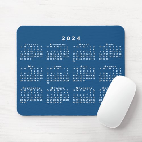 Simple Blue and White 2024 Calendar Mouse Pad