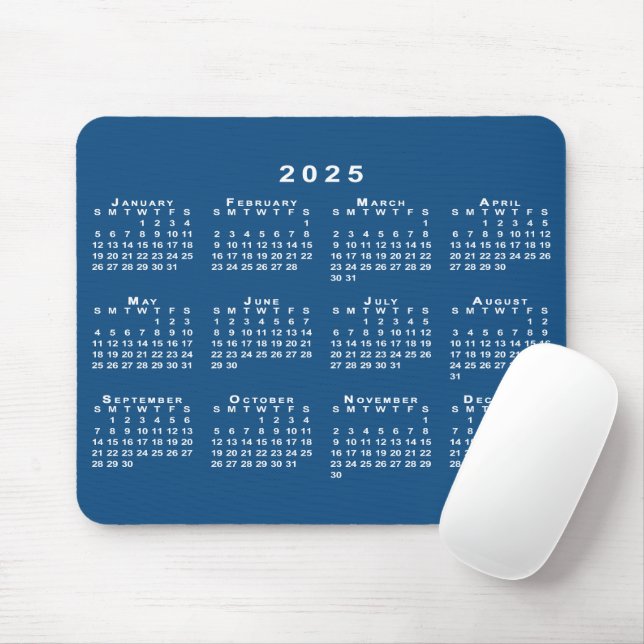 Simple Blue and White 2025 Calendar Mouse Pad (With Mouse)