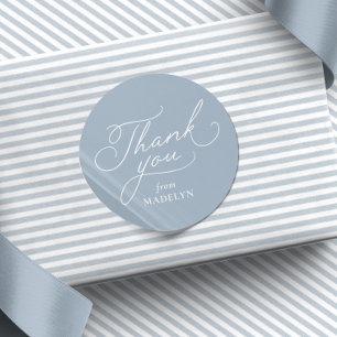 Simple blue and white baby shower thank you classic round sticker