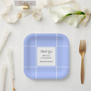 Simple Blue and White Bridal Wedding Thank You Paper Plates