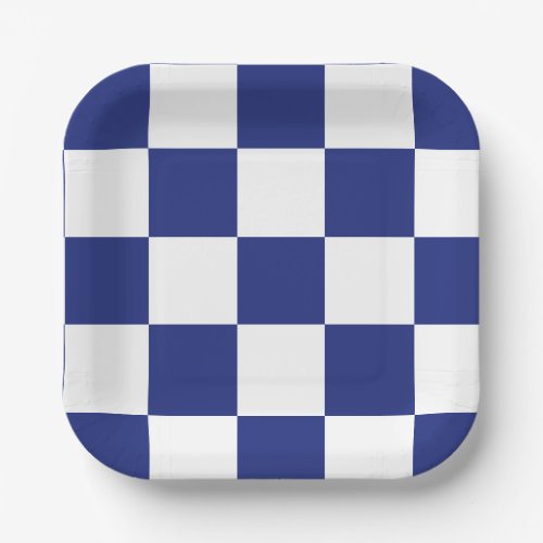 Simple Blue and White Checkered Pattern Paper Plates