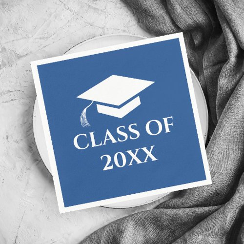 Simple Blue and White Class of Graduation Year Napkins