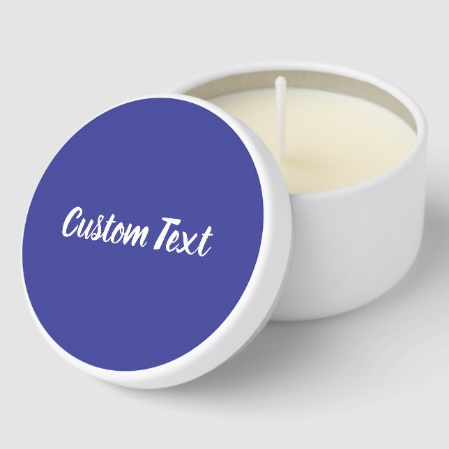 Simple Blue and White Cursive Script Text Mini Candle Favors (Corner)