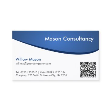 Simple Blue and White Curved QR Code Business Card Simple Blue and White Curved QR Code Business Card