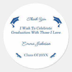 Simple Blue And White Customized Graduation Classic Round Sticker