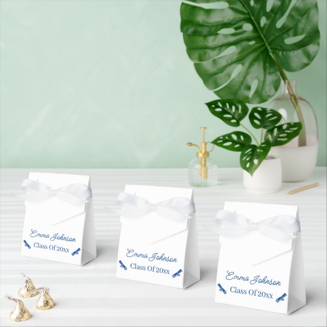 Simple Blue And White Customized Graduation Favor Boxes (Multiple)