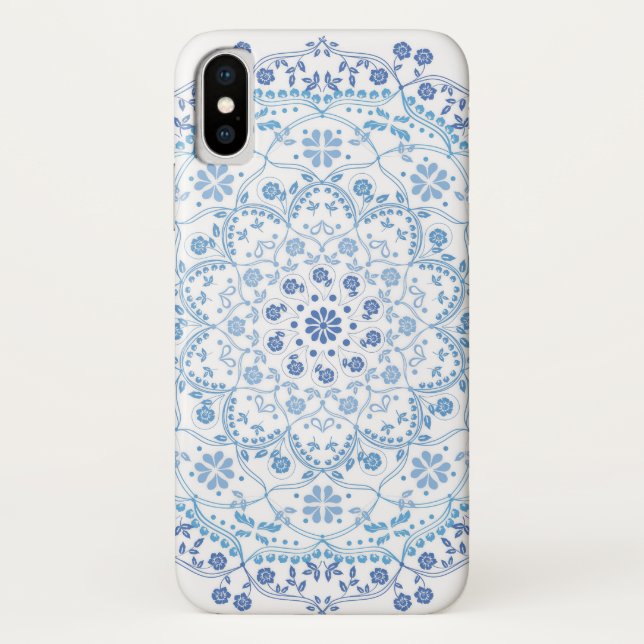 Simple Blue And White Elegant Floral Mandala Case-Mate iPhone Case (Back)