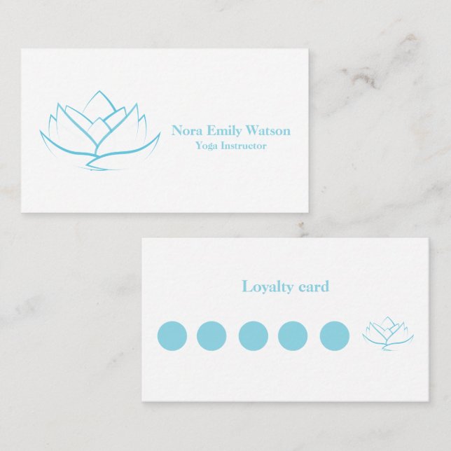 Simple Blue and White Lotus Flower Business Flat Loyalty Card (Front/Back)
