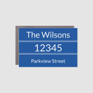 Simple Blue and White Name Address Mailbox Magnet