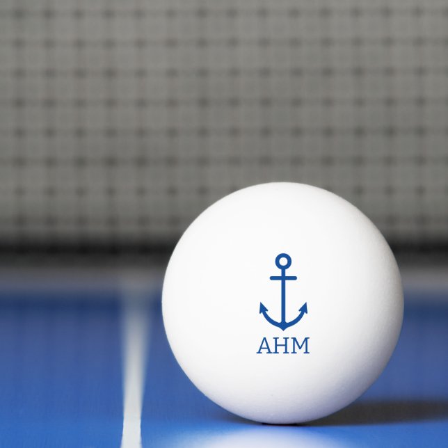 Simple Blue and White Nautical Anchor Monogram Ping Pong Ball (Net)