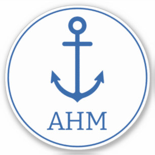 Simple Blue and White Nautical Anchor Monogram Sticker