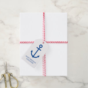 Simple Blue and White Nautical Anchor Personalized Gift Tags