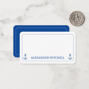 Simple Blue and White Nautical Anchor Personalized Note Card
