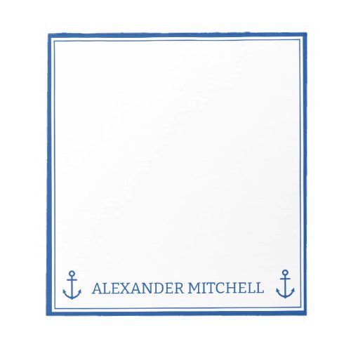 Simple Blue and White Nautical Anchor Personalized Notepad