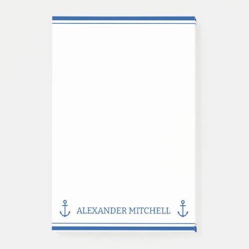 Simple Blue and White Nautical Anchor Personalized Post_it Notes