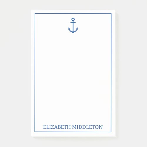 Simple Blue and White Nautical Anchor Personalized Post_it Notes