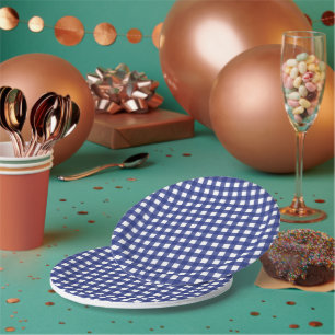Simple Blue and White Plaid Pattern Paper Plates
