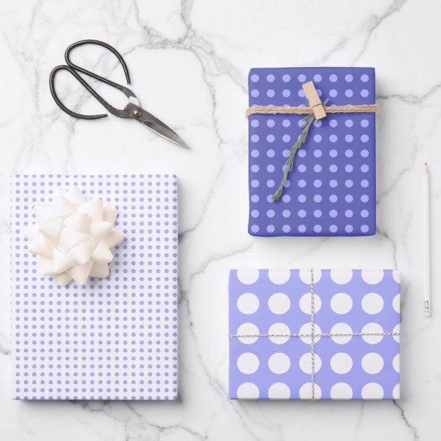 Simple Blue and White Polka Dots Pattern Wrapping Paper Sheets (Front)