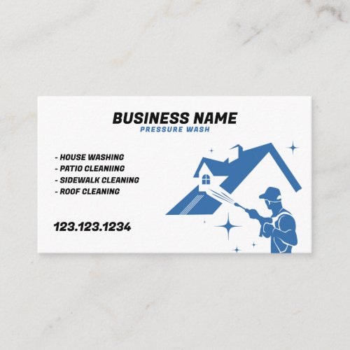 Simple Blue and White Pressure Washer Business Card