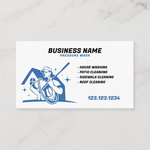 Simple Blue and White Pressure Washing Service Business Card
