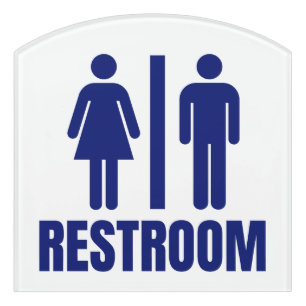 Simple Blue and White Restroom Bathroom Toilet  Door Sign