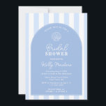Simple Blue And White Shell Coastal Bridal Shower Invitation<br><div class="desc">An elegant blue and white coastal chic theme bridal shower invitation featuring a trendy arch shape and pale blue and white stripes with a hand-drawn sea shell. All colors (stripes,  background arch,  icons,  and of course font colors) can be edited by you from inside the design tool.</div>