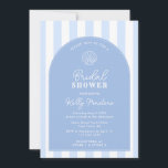 Simple Blue And White Shell Coastal Bridal Shower Invitation<br><div class="desc">An elegant blue and white coastal chic theme bridal shower invitation featuring a trendy arch shape and pale blue and white stripes with a hand-drawn sea shell. All colors (stripes,  background arch,  icons,  and of course font colors) can be edited by you from inside the design tool.</div>
