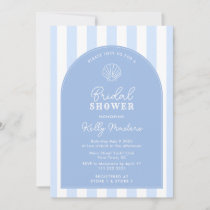 Simple Blue And White Shell Coastal Bridal Shower Invitation