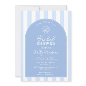 Simple Blue And White Shell Coastal Bridal Shower Invitation