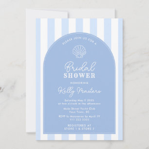 Simple Blue And White Shell Coastal Bridal Shower Invitation