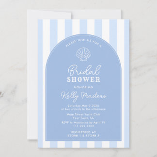 Simple Blue And White Shell Coastal Bridal Shower Invitation