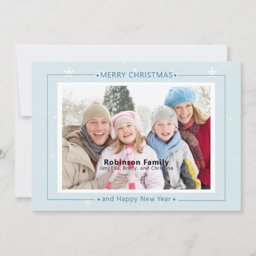 Simple Blue and White Snowflakes Photo Holiday Card