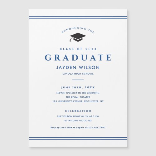 Simple Blue and White Sporty Graduation Invitation