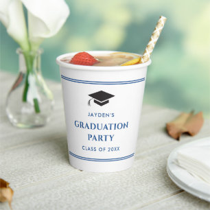 Simple Blue and White Sporty Graduation Party Paper Cups