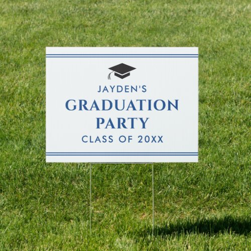Simple Blue and White Sporty Graduation Party Sign
