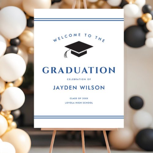 Simple Blue and White Sporty Graduation Welcome Foam Board