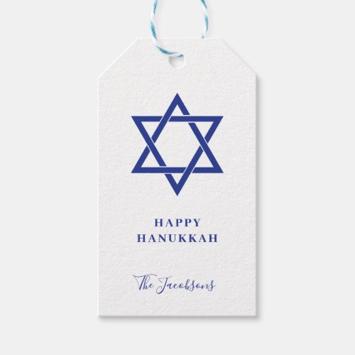 Simple Blue and White Star of David Happy Hanukkah Gift Tags