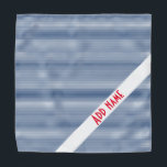Simple Blue and white stripes custom red name Bandana<br><div class="desc">A scarf for your pet. You can match it with our other designers. Change the name at the time of purchase to your pet's name. and makes him happy.</div>